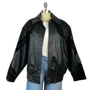 Vintage 80's Comint Full Zip Collared Patterned Genuine Suede Leather Jacket (M)